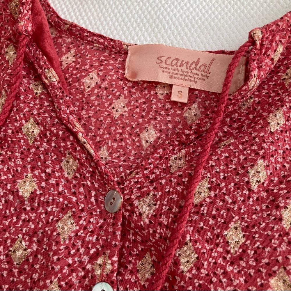 Scandal Italy dress cotton babydoll resort vacation gold pink print size S - Picture 6 of 16